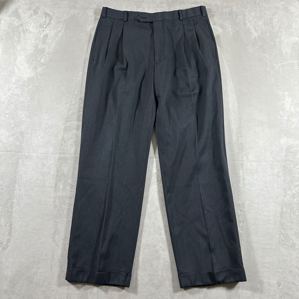 Brooks Brothers 346 Dress Pants Mens 34x30 Gray Wool Pleated Cuffed Trousers